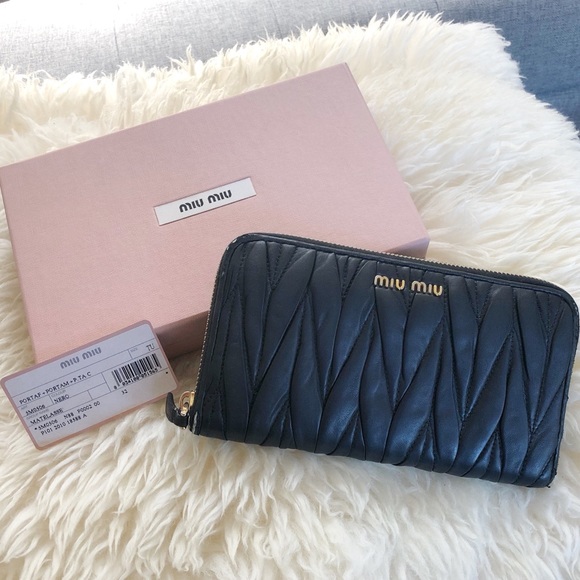Miu Miu Handbags - Miu Miu Black Leather Matelassé Continental Wallet